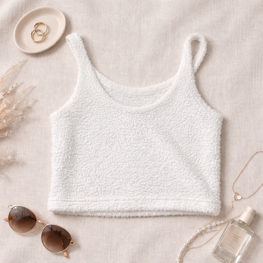 If It Were Me Fuzzy White Crop Tank Top Soft Cozycore Lounge Aesthetic S